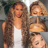 13*4 high-definition transparent lace water wave wig in piano color, popular in European and American foreign trade, available in stock in Xuchang