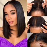 European and American style real human hair short wigs for women, 4x4 front lace straight bob wigs, foreign trade