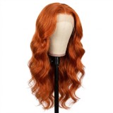 13*4 frontal lace wig body wave, orange-red human hair wig, available for direct shipping