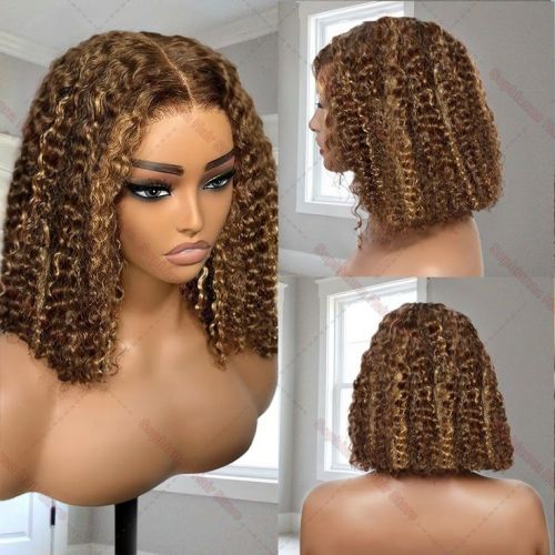 13*4 HD Transparent Front Lace Fashion Wig, Cross-Border Export to Europe and America, Piano Color Small Curly Wig