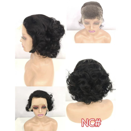 13*4frontal Loose wave Short Wig Human hair Bob wig
