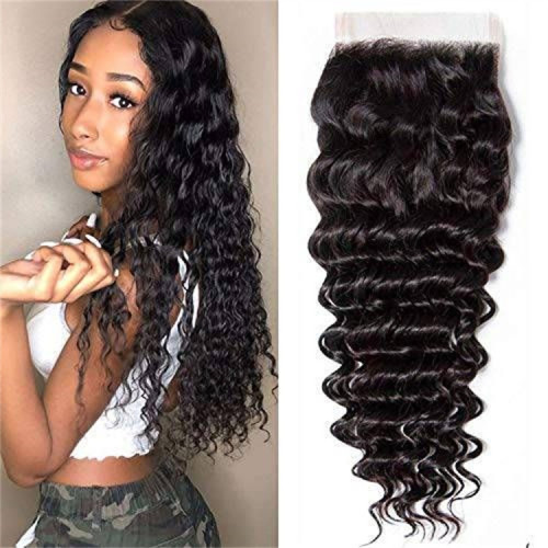 Human Hair Deep Wave 4*4  Frontal Closure Transparent Lace
