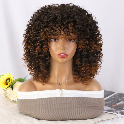 African short afro synthetic wig, machine-made curly afro wig, black curly wig