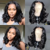 European and American wigs made of real human hair, 4x4 lace front, middle-parted body bob, pre-curled wig, foreign trade cross-border wholesale