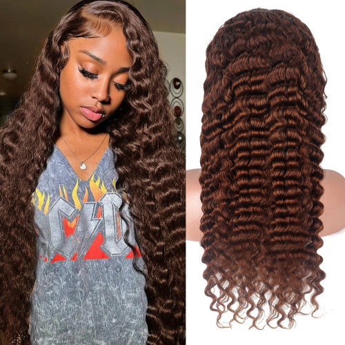 13*4 deep wave lace brown human hair wig African 4#deep waver wigs
