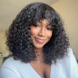 Brazilian Human Hair 300% density 10inch Fringe Curly Bob