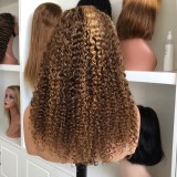 180% jerry curl piano color human hair wig with highlights JC foreign trade wig
