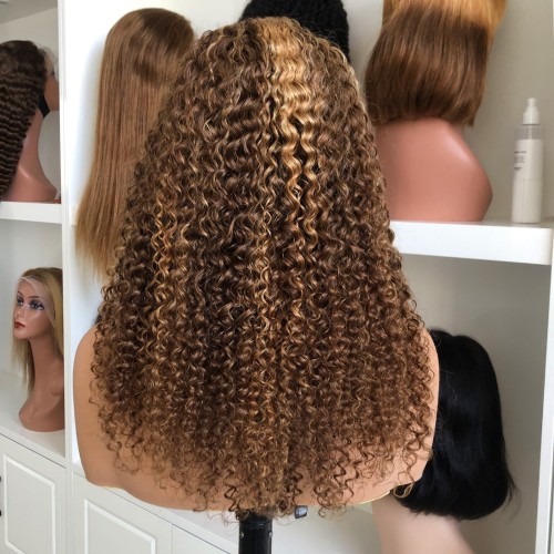 180% jerry curl piano color human hair wig with highlights JC foreign trade wig