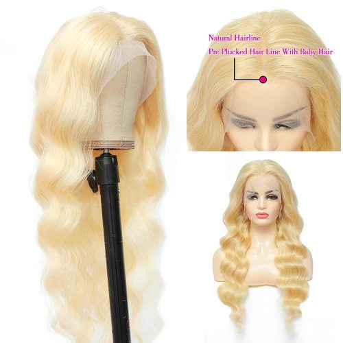 13X4 Human Hair Body Wave Frontal Lace Wig 613 Blonde Cross-Border