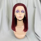 Bone Straight Lace Frontal Wig Short Bob 99j# Human Hair