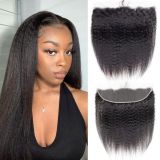 13*4yaki kinky striahgt frontal closure Virgin Hair ear to