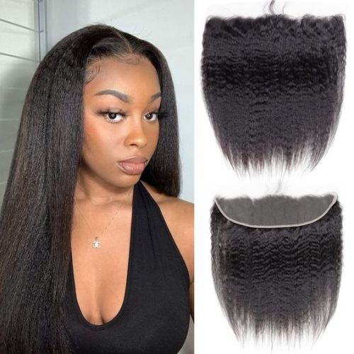 13*4yaki kinky striahgt frontal closure Virgin Hair ear to