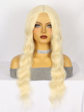 Front lace medium-length hand-woven synthetic fiber wig with small lace, piano color, large waves, women's wig