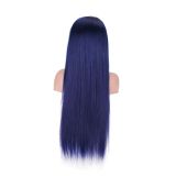 European and American real human hair wigs, full head set, blue long straight hair, in stock, dyed, personalized blue real human hair