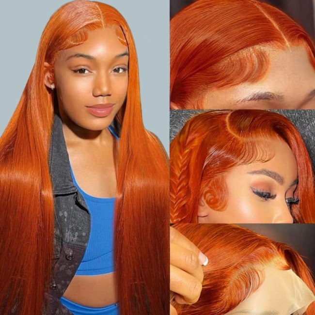 Straight Ginger Orange Lace Front Wig Human Hair