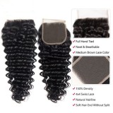 Human Hair Deep Wave 4*4  Frontal Closure Transparent Lace