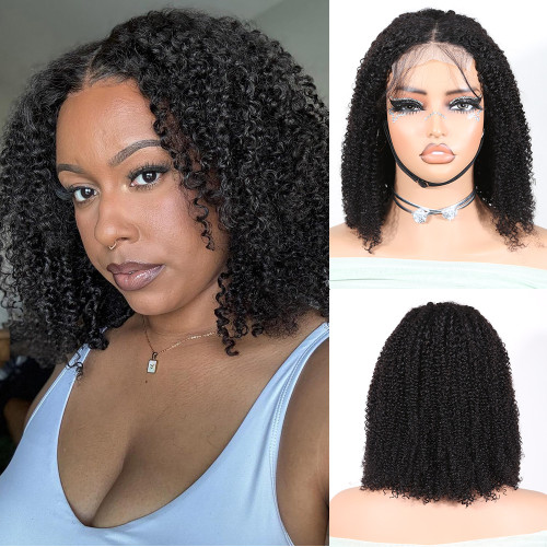 Bob Afro Kinky Curly 4x4 Lace Closure Wigs Human Hair