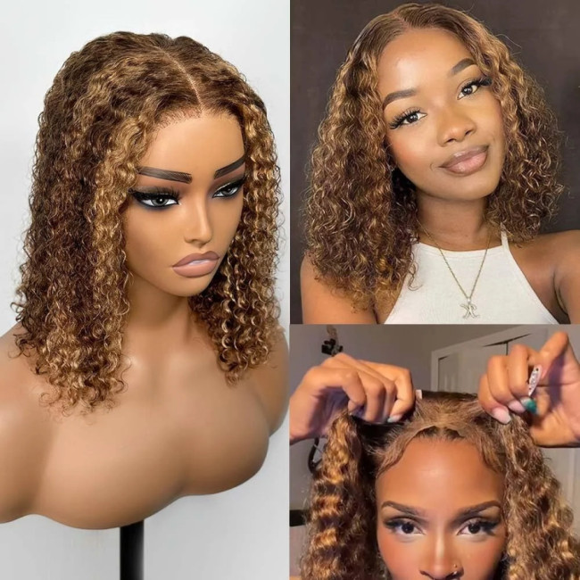 Highlight Human Hair Brazilian Water Wave  4/27 Glueless wig