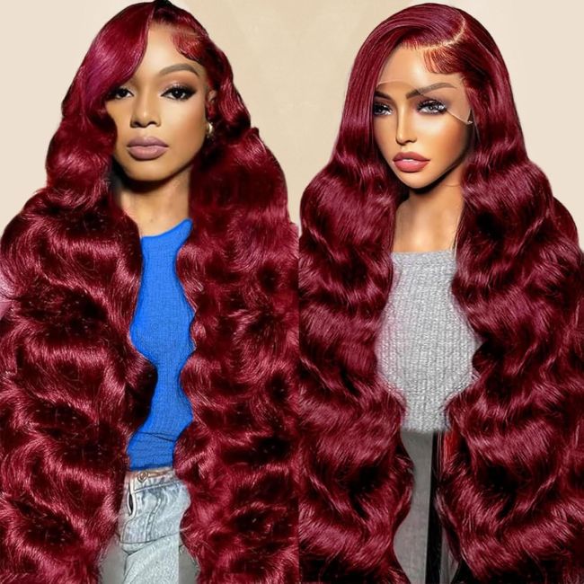 99J Burgundy Lace Front Wigs Human Hair 12A Big Wave Wig for Black Women