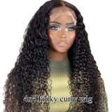 European and American wigs made of real human hair, 4x4 front lace, kinky curly fashion headgear, cross-border wholesale