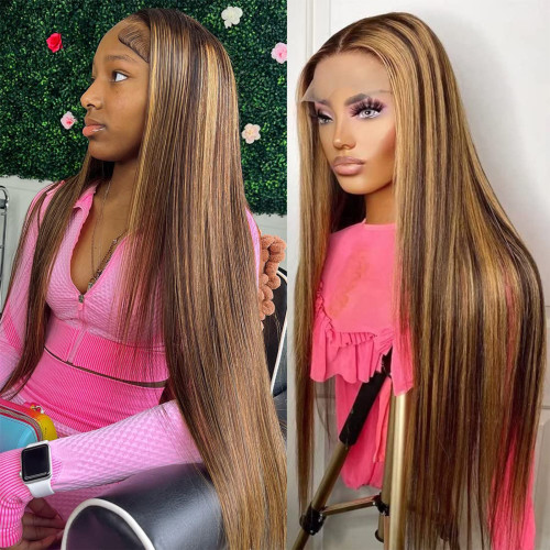 10A 13*4 lace human hair wig, piano color long straight hair 4/27#wigs