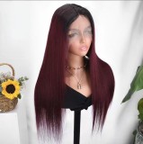 13*4frontal Straight Long Wigs 1B/99j Human hair