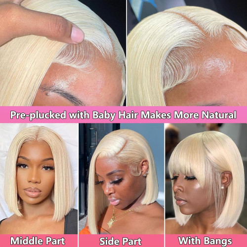 European and American wig 613 bob 13x4 front lace full wig, short dyed human hair wig