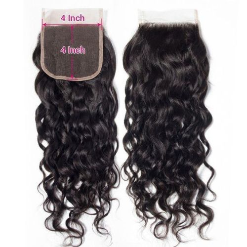 4by4 water wave closure Transparent brown lace hair is now in stock