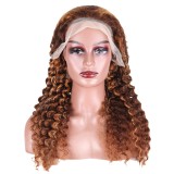 4/27 DEEP WAVE 13*4 Human Hair Wig Lace Cap Highlight Piano Color