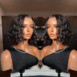 13*4 frontal  Human Hair Double Drawn Water Wave BOB Wig