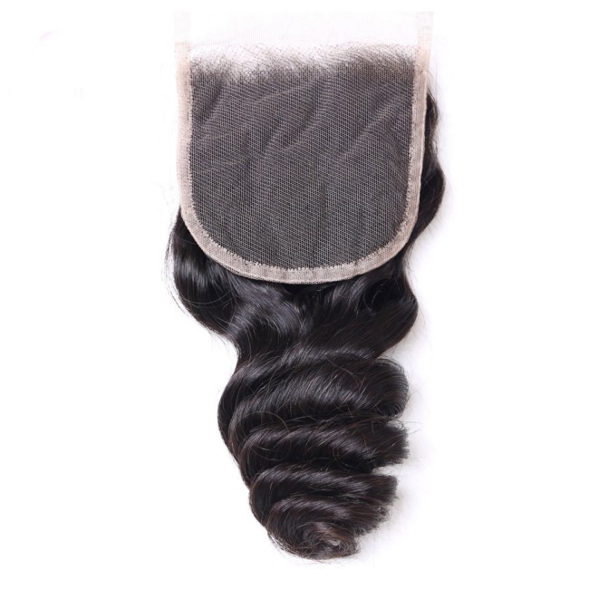 Peruvian human hair 4*4 Lace Closure loose wave human hair piece