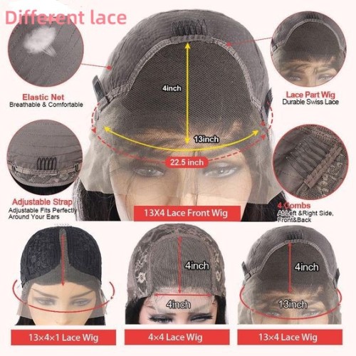 Body wave human hair wig, large wave frontal closure T lace, in stock