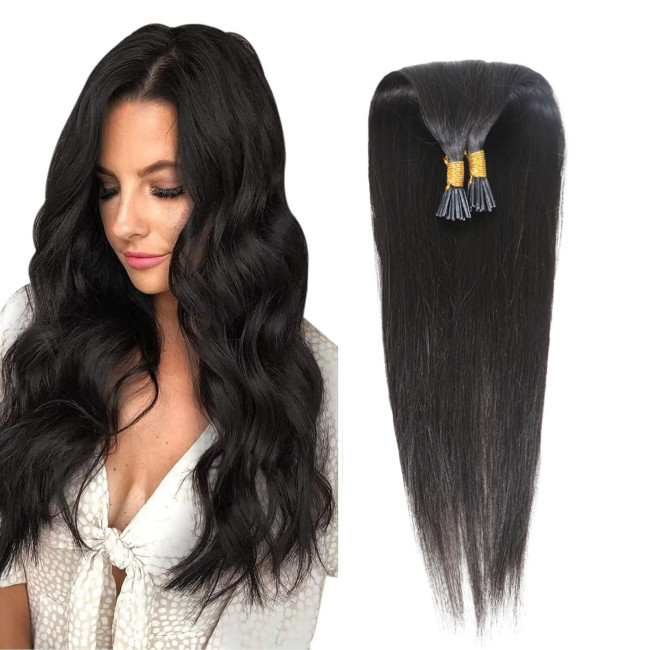 European and American cross-border real human hair i-tip hair extensions, 50g hair bundle, seamless hair extensions for foreign trade