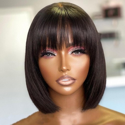 Human Hair Fringe Bob High Quality Full Density Bangs Wig
