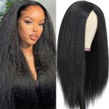 Kinky straight wig for women, black yaki fluffy long hair, real human hair wig