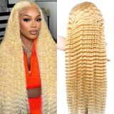 613# color 13x4 lace frontal wig deep wave human hair wig