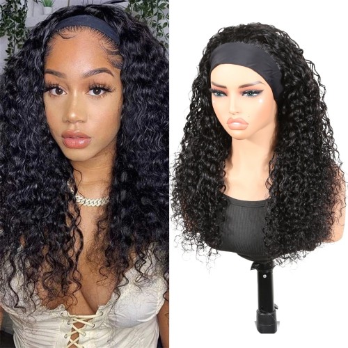 Cross-border European and American women's headscarf wig, black ice silk headband wig with real human hair