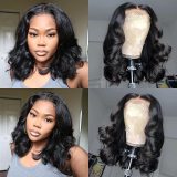 European and American wigs made of real human hair, 4x4 lace front, middle-parted body bob, pre-curled wig, foreign trade cross-border wholesale