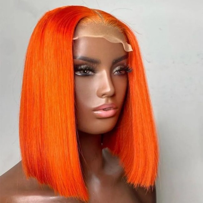 12A Straight Bob#350 Orange Wig with 13*4 Frontal