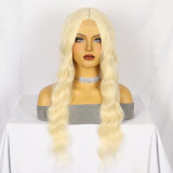 Front lace medium-length hand-woven synthetic fiber wig with small lace, piano color, large waves, women's wig