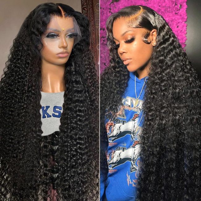 13*4 180% density human hair front lace wig jerry curly long curly hair