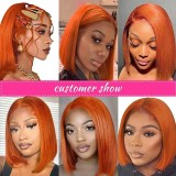 European and American fashion orange wig, bobo style with middle-parted bangs, African lace front wig