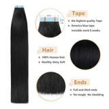 Factory-made real human hair extensions, bone straight, double-sided adhesive tape-in hair, long straight hair