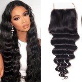 4*4Transparent lace loose deep wave human hair closure stock