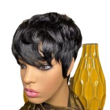 100% Human Hair Short Cut Curly Wig Afro Bob Full Human Hair