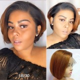 12A Pixie Short Cut 1B/30 Brown 13*4 Frontal Human Hair Wig