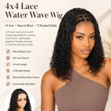 4x4 Lace Water Wave Wig with Braided Detail Cross-border Real Human Hair Wig