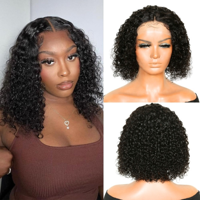 Wig made of real human hair with lace front, T-part BOB curly women's wig, cross-border wholesale, curly short hair