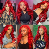 13*4 front lace bright red human hair wig