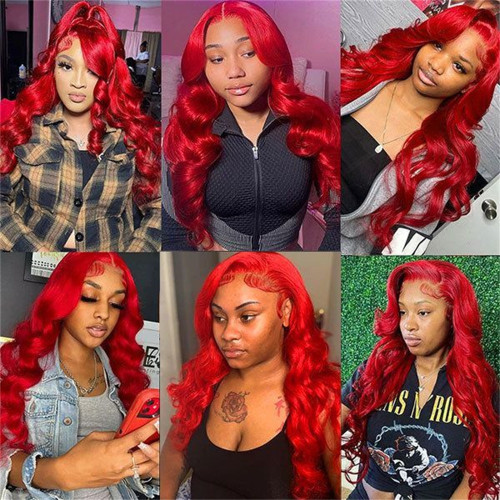 13*4 front lace bright red human hair wig